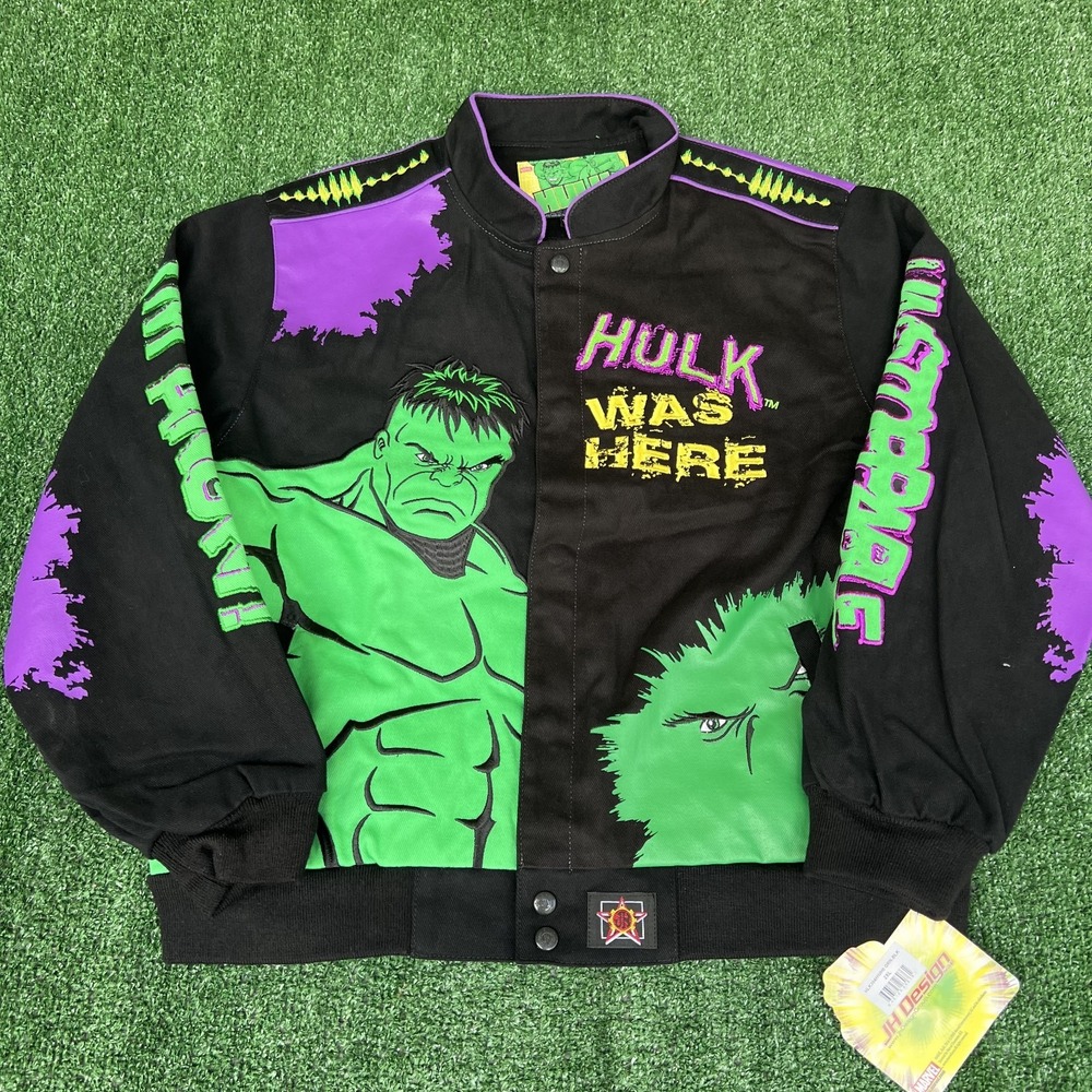 NWT VTG JH Design Hulk Jacket Youth 2XL Black Men's S Crop Boxy Racing Marvel‎
